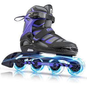 NYCTUS Inline Skates for Kids and Adults, Adjustable Inline Skates for Girls and Boys, Roller Skates for Women and Men with Full Light up Wheels (Medium-Big Kid, black)