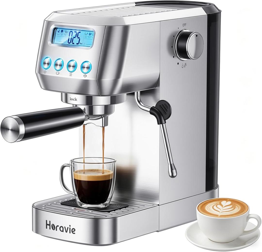 Horavie Ultra Espresso Machine with LCD Display, Espresso Maker with Powerful Milk Frother, Customizable Brewing Temperature, Professional Cappuccino & Latte Machine, Gift for Men & Women