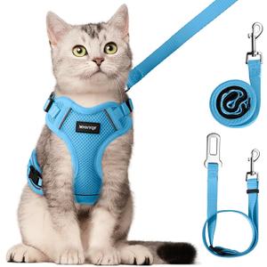 Cat Harness, Cat Car Harness and Leash for Walking, Escape Proof Soft Adjustable Vest Harnesses for Cats, Easy Control Breathable Reflective Strips Harness, Kitten Harness and Leash Set, Blue, M