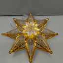 HappySpot Christmas Star Tree Topper with 8 Warm Lights, 7.8" Vintage Golden Glittered Star Tree Top Decoration, Christmas Light Ornament for Holiday Home Indoor Office Party Decor