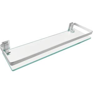 Bathroom Shelf Glass Shelves 23-Inch Floating Tempered Glass Shelf Rectangular Aluminum Wall Mounted Silver Polished Shelves for Kitchen Organizers, 24 Inches