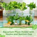 4 Pack Aquarium Plant Holder for Live Plants, Fish Tank Plant Holder with 24 Adjustable Hooks (3 Sizes) & 8 Aquarium Suction Cups, Plant Holder for Fish Tank for Pothos, Aquascape Decorations