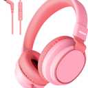 MIDOLA Kids Headphone Wired Volume Limited 85/94dB Over-Ear/On-Ear Foldable Headset with Microphone Hearing Protection Headphones for Toddler Boy Girl Child School Learning Pad Tablet Pink