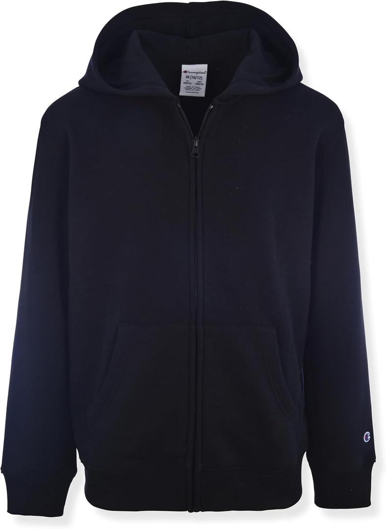 Champion Boys Zip Front Fleece Hoodie Sweatshirt for Kids (Black)