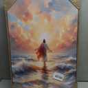Framed Jesus Walking on Water Canvas Wall Art Christian Spiritual Divine Light Painting Picture Wall Decor Modern Religious Faith Poster Print Artwork for Church Prayer Room Bedroom Home Decoration, 24"L x 16"W
