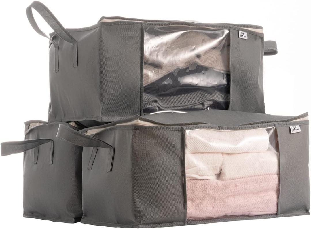 Foldable Storage Bags - Set of 3,Under Bed and Closet Organizer Bag With Reinforced Handle, Clear Window, Organizer for Clothes, Blankets (Large size)