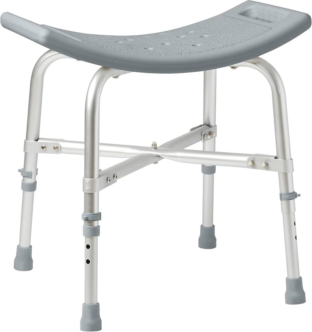 Medline Heavy Duty Bariatric Shower Chair Chair for Seniors, Shower Seat Without Back, Suction Feet, Non-Slip Adjustable Height Shower Bench for Elderly, Disabled, 550 lb Weight Capacity (Gray)