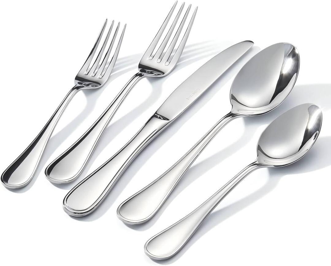 KINGSTONE 20 Piece Teardrop Silverware Set for 4, 18/10 Stainless Steel Flatware Set, Modern Design Cutlery Set for Home/Hotel/Wedding, Mirror Polished and Dishwasher Safe