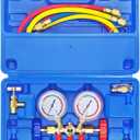 JIFETOR 3 Way AC Manifold Gauge Set, HVAC Diagnostic Refrigerant Charging Tool for Auto Household R404A R134A Refrigerant, Quick Couplers Can Tap Adapter Valve Core Tool, 3FT Hose