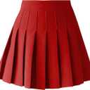Women's High Waist A-Line Pleated Mini Skirt Short Tennis Skirt (Red)