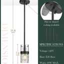 LMS Glass Pendant Lights Kitchen Island, 1-Light Modern Black Pendant Light with Hammered Glass and Rods, Mini Hanging Lighting for Kitchen Island Sink Bathroom Bedroom, LMS-172