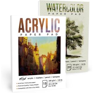 Watercolor Paper Pad, Water Color Paper 8.3x11.7, Mixed Media Sketchbook 8 * 10", Acid Free Artist Drawing Book Paper for Kids Adult (wp+acrylic)