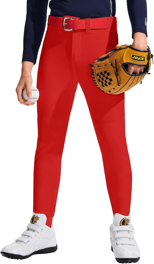 3 x DEVOROPA Girls Softball Pants Youth Boys Baseball Pants Durable Kids Fast Pitch Tee Ball Training Practice Pants with Pockets (Red, L)