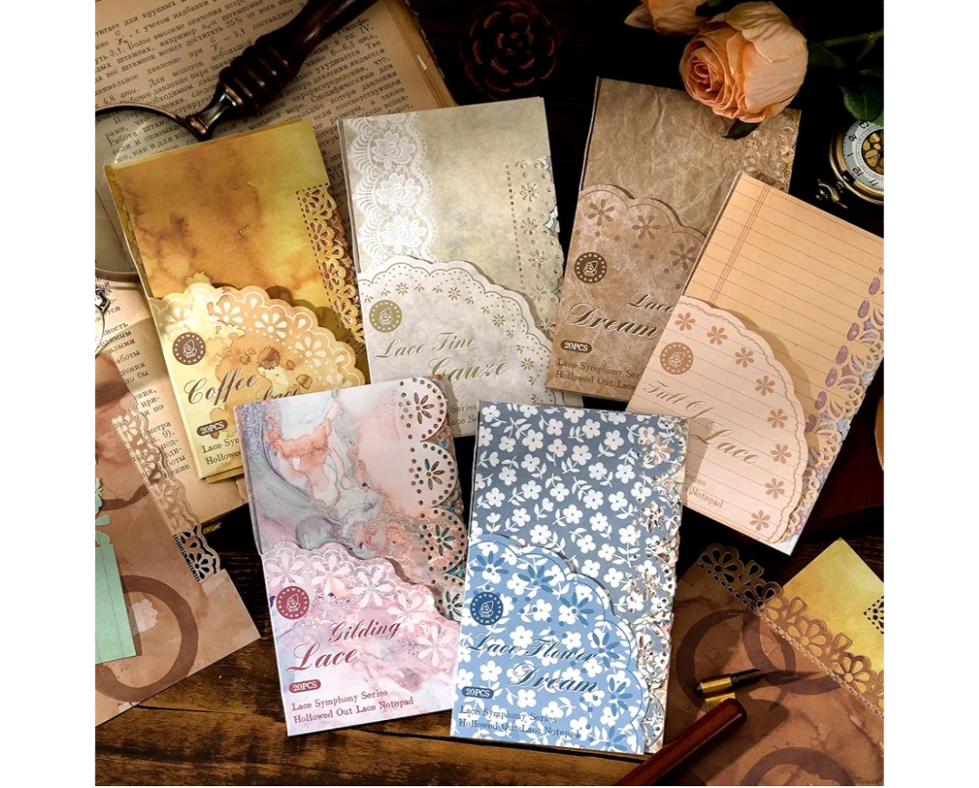 Alideco120 pcs Vintage Scrapbook Paper,Lace Symphony Scrapbooking Paper for Journaling Supplies, Decorative Craft Paper for Junk Journals(leisijiaoxiangqu)