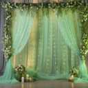 1010ft Green Tulle Backdrop Curtain with Lights String for Parties, Sheer Photo Curtain Backdrop Drapes for Wedding Party Photography Backgrounds