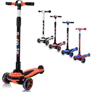 3 Wheels Kids Scooter for 5+ Years Old Boys Girls Teenager Foldable 4 Adjustable Handlebar from 32" - 40" Wide Flashing LED Wheels