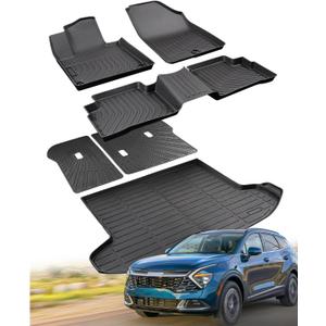 for Kia Sportage Floor Mats & Cargo Liner with Back Seat Cover Protector 2023 2024 2025 2026 (Not Hybrid) All Weather Waterproof TPE Rubber Floor Mats