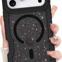 Bonoma for iPhone 17 Pro Max Case 2025, Sparkly Glitter Bling Back, Magnetic Support for MagSafe Shockproof Cover, Crystal and Corner High-Duty Protection for Girls Women -Black