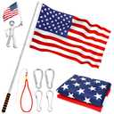 Portable Hand Held Flagpole with 3'x5' American Flag & 4 Clips, 8.2Ft/2.5M Stainless Steel Telescopic US Flag Pole for Carrying, Extendable Tour Guide Travel Carry Flag Pole, Fit for 3x5 4x6 Flags