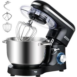 Kitchen in the box Stand Mixer, 6.5QT Kitchen Mixer, 6-Speed 660W Dough Mixer with Egg Whisk,Dough Hook,Beater for Home Baking (Black, 6.5QT)