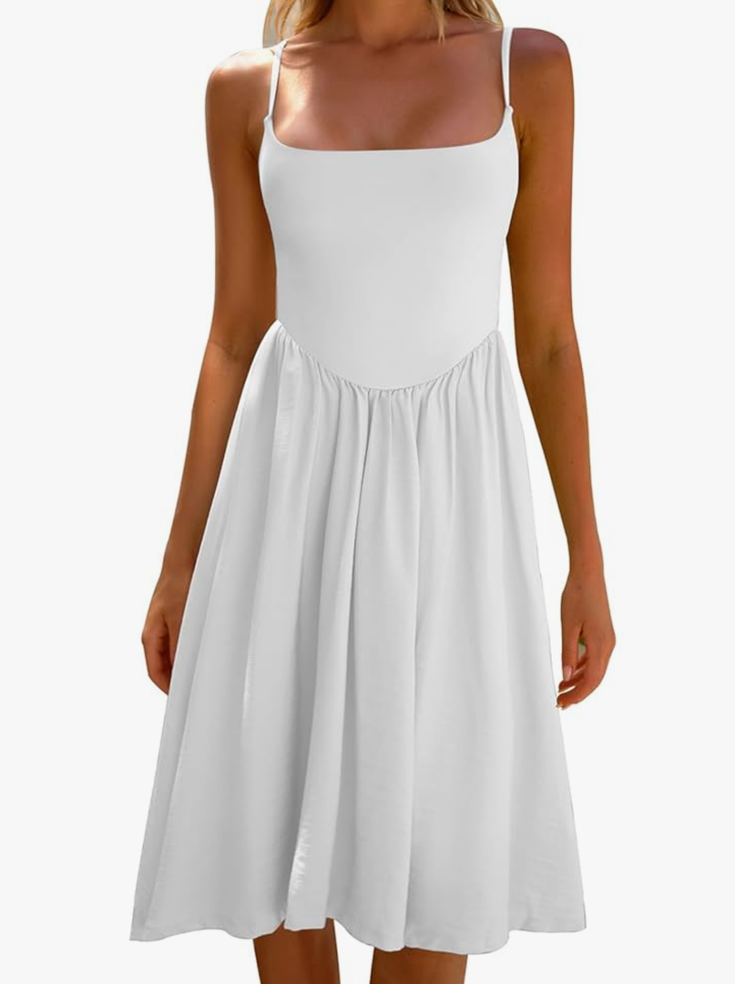CHYRII Women Fashion Summer 2025 Spaghetti Straps Sleeveless Casual A-Line Midi Dresses Sundress, M