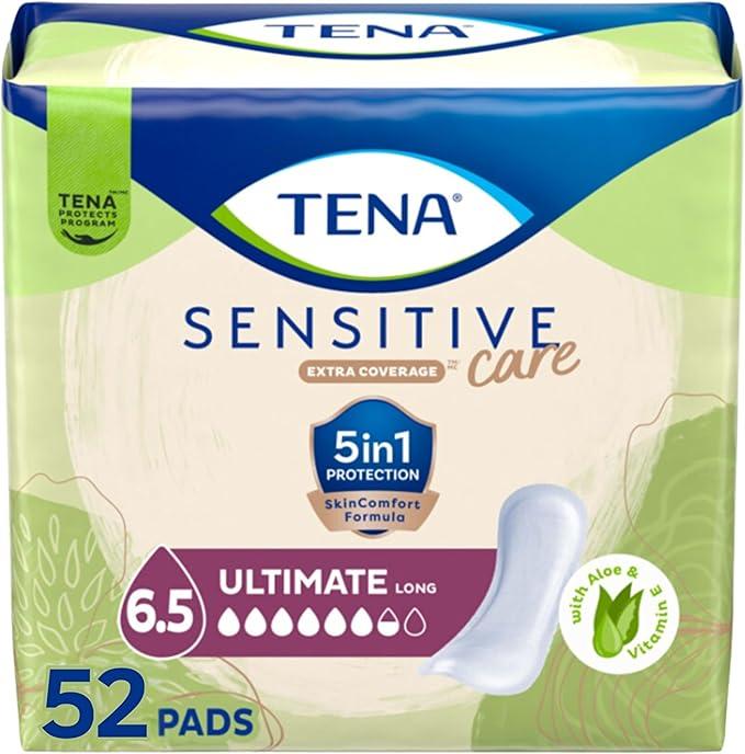 Tena Sensitive Care Incontinence Pads, Postpartum & Bladder Control Pads for Women, Ultimate Absorbency, Extra Coverage, Long, 52 Count