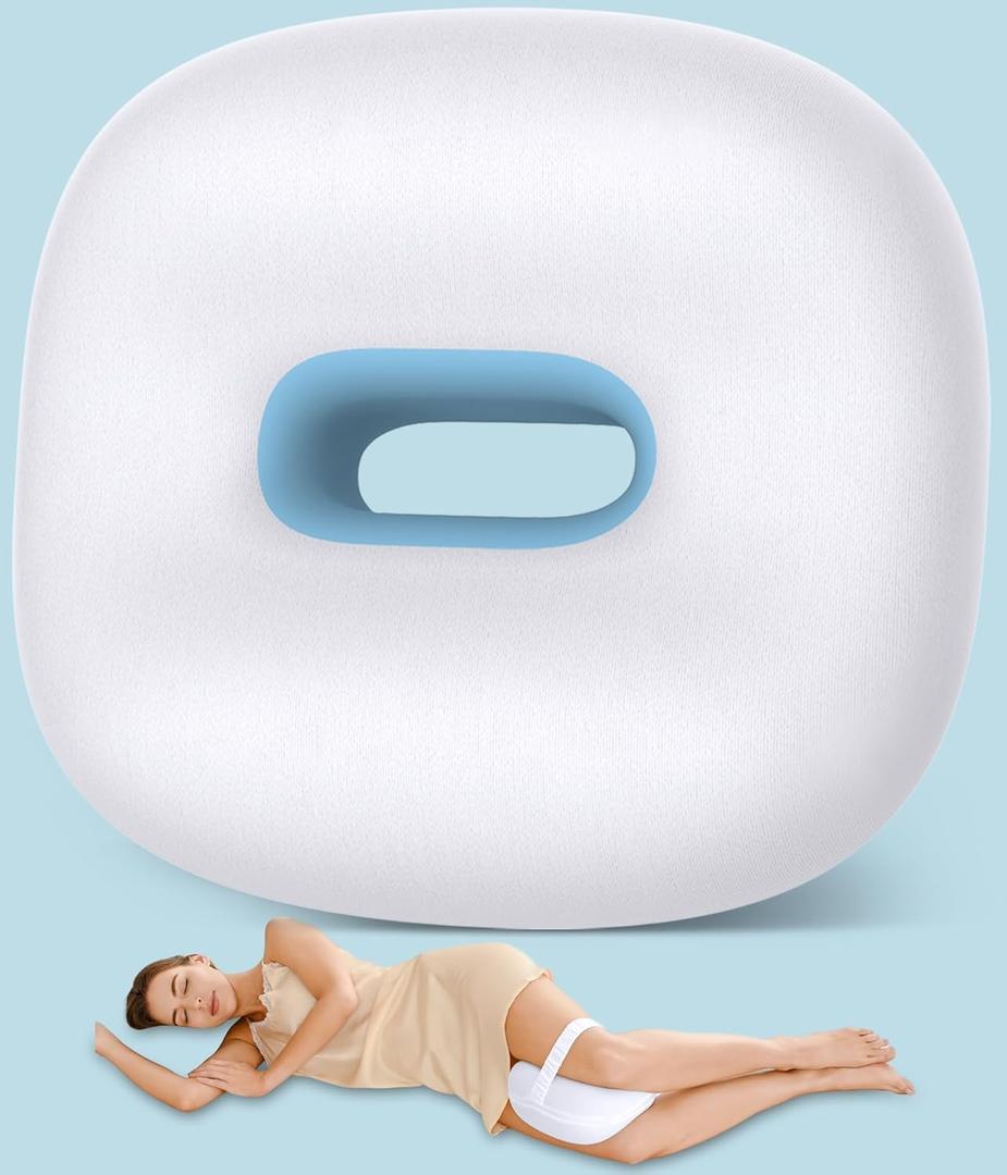 beslovo Side Sleeper Knee Pillow, Memory Foam Leg Pillow, Ergonomic Between Leg Pillow Eases Back Hip Pain, Spine Alignment Sciatica Relief, Knee Pillow with Ice Silk Cover and Elastic Strap (White)