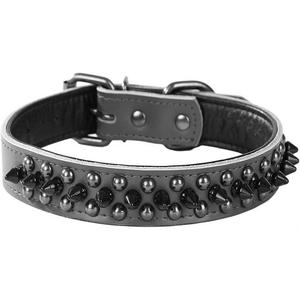 Serijoars Adjustable Genuine Leather Spiked Studded Dog Collars for Small Medium Large Pets/Pit Bull/Bulldog/Pugs/Husky (M, Black1)