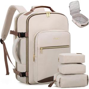 LOVEVOOK Travel Backpack for Women & Men 40L,Airline Approved Carry On Backpack Travel Essentials, TSA Carry on Luggage, Waterproof Personal Item Travel Bag, Suitcase with 3 Packing Cubes, Primary-Coffee (Large-40L-4Pcs)