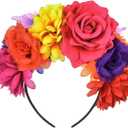 DreamLily Rose Flower Crown Headband HalloweenCinco De Mayo Party Costume Headpiece NC26 (Rainbow Colorful)