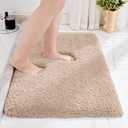 Small Bathroom Rug 17x24 Non Slip Beige Fluffy Bath Mat for Bathroom Floor Washable Plush Luxury Bath Rug for Tub Soft Shaggy Absorbent Shower Mat