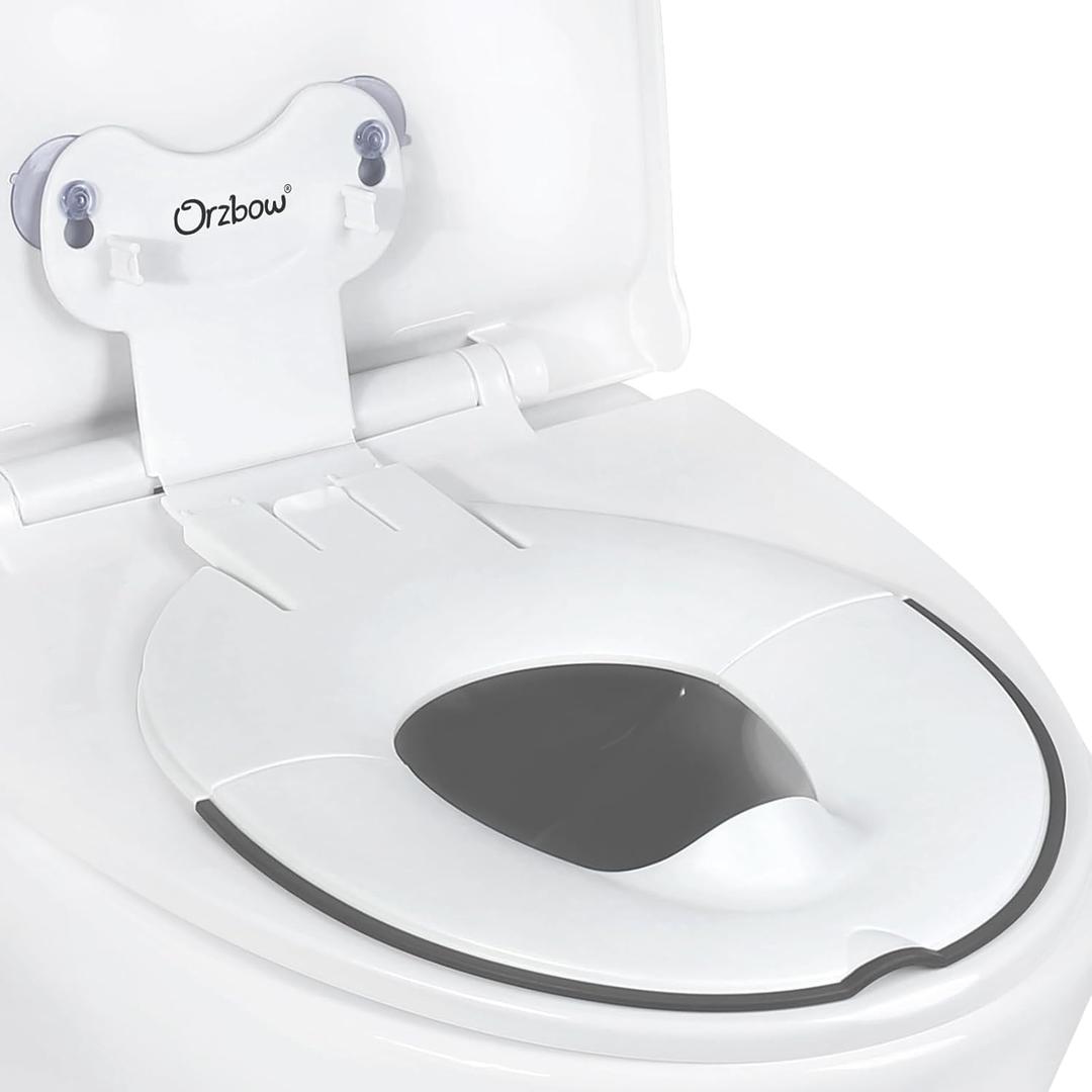 Orzbow Foldable Potty Training Seat, Toddler Toilet Seat for Travel with Suction Cups | Firmly Adhere and Adjustable Length | Fits Most Adult Toilets, with Splash Guard, Easy to Clean, Ivory White