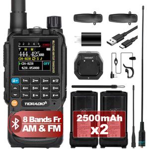 TIDRADIO TD-H3 GMRS Radio Handheld, USB-C Charging & Programming, Multi-Band Two Way Radios Long Range, NOAA FM AM, Copy Frequency, Rechargeable Walkie Talkies with 2500mAh Battery (x2), 1 Pack-Black