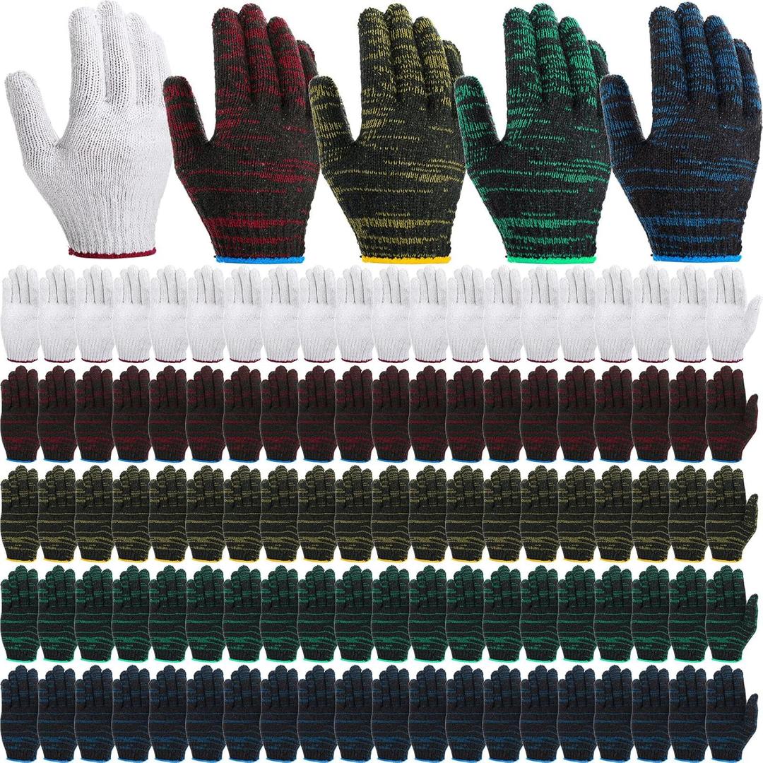 Sintuff 100 Pairs Gloves Cotton Liners for BBQ String Knit Polyester Safety Gloves for Cooking, Grilling (Mixed Colors)
