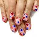 Independence Day Press on Nails 4th of July Fake Nails Short Square False Nails with Five-Pointed Star Designs Full Cover False Nails Stick on Nails for Women Girls DIY Holiday Nail Decoration 24Pcs