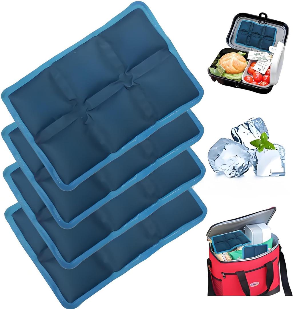 4 pcs Ice Packs for Lunch Boxes & Coolers - Reusable,Lightweight Cooler Ice Pack for Food Freshness, Drinks Freezer (6x4x0.7) - Non-Toxic Cooler for Picnic, School, Sports & Camping, Blue 