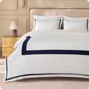 Bedsure 100% Cotton Percale Duvet Cover King, Luxury Hotel Duvet Cover, White Comforter Cover with Navy Blue Frame, PureWoven Breathable & Lightweight Bedding Set for All Season, 3 Piece, 104"x90"