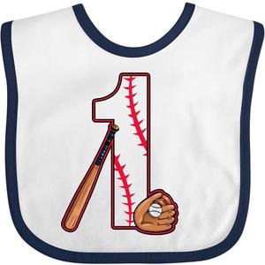 Inktastic Baseball First Birthday- 1 Year Old Baby Bib