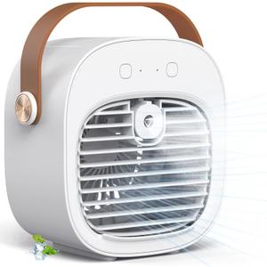 Portable Air Condition Fan -6000mAh Rechargeable Mini Ice Cooler with 3 Speed Settings,3.5-15.5 Hours Runtime,Quiet Desk Cooling Fan, White Personal Air Cooler for Car,Bedroom, ravel,Office,Outdoor