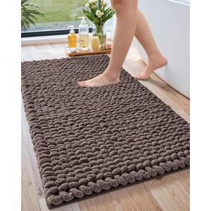 LUMI Luxury Bathroom Rug, Ultra Soft Quick Dry Bath Mat, Non-Slip Absorbent Thick Chenille Bath Rug, Cozy Braid Design Floor Mat for Bathtub, Sink, Laundry, Bedroom, Brown, 24"x43"