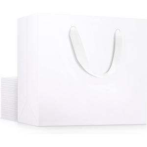 EUSOAR Gift Wrap Bags with Handles, 20 Pack 10.6x3.1x8.3 inches Small White Kraft Paper Bags Bulk, Heavy Duty Bags for Wedding, Grocery, Boutique, Retail, Business, Party Favors, Birthdays
