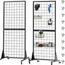 2-Pack Gridwall Panel Display Stand Heavy Duty Removable Floor Mounted Detachable Grid Display Stand 2' x 5.5' Ft Display with Additional Hook - for Retail Art Fair (Black Finish)