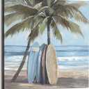 Coastal Canvas Wall Art Picture: Abstract Beach Scene Tropical Print Surfboard Palm Tree Painting Ocean Sea Artwork Decor for Bedroom Home Office 24 x 24 Inch