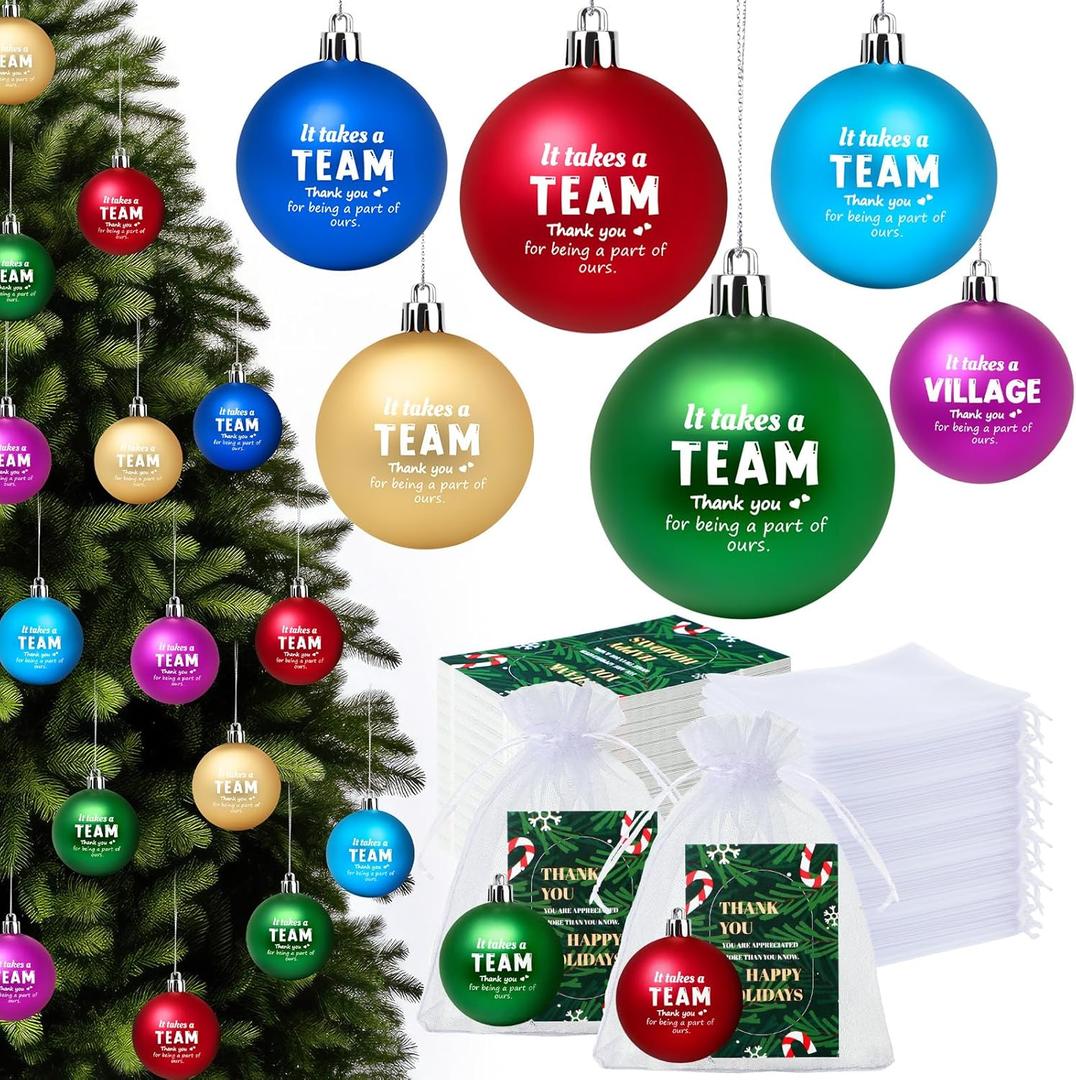 Jenaai 36 Set Christmas Employee Appreciation Gifts Set with Ornament Balls, Organza Bags & Thank You Cards, Holiday Party Team Gifts for Staff, Teachers, Coworkers, Nurses, Volunteers (Village)