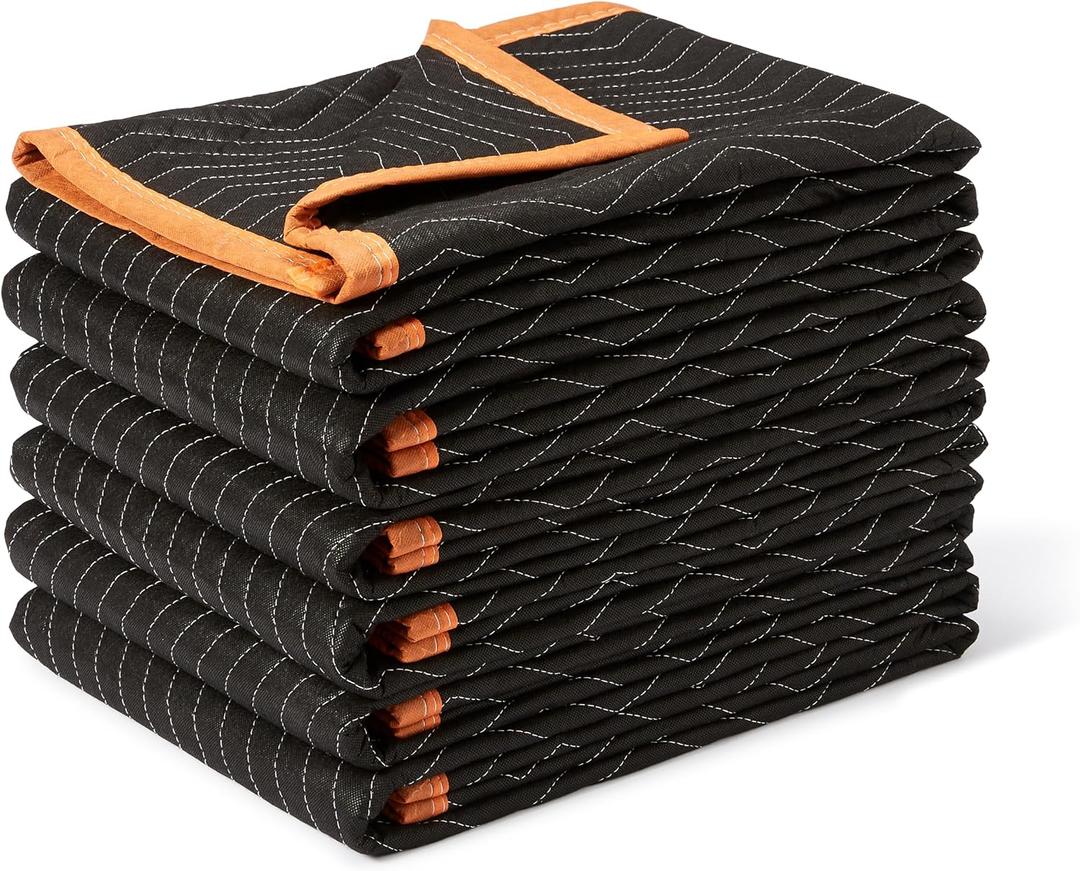 Amazon Basics Reinforced Tear-Resistant Moving Blankets, 72" x 80", Black, 6-Pack