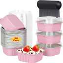 5oz/80pack Mini Cake Tins Cupcake Pan with Lids,LNYZQUS Aluminum Foil Baking Cups,Disposable Ramekins Small Brownie Muffin Pans Mini Cheesecake Containers for Home Bakery-Pink