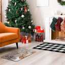 Dunzy 2 Pcs Christmas Welcome Mat Outdoor Reindeer Doormat 17x30 & Black White Plaid Entrance Rug 28x43 Non Slip Floor Mat Layered for Indoor Outside Xmas Elk Home Front Door Porch Entryway Decor (Let It Snow)