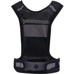 LED Safety Reflective Vest, USB Rechargeable Running Reflector Gear with Storage Pocket, Adjustable Vest (Black)