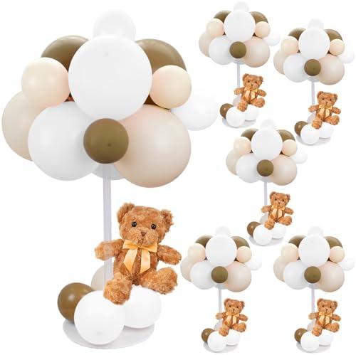 Acmee Bear Table Centerpieces for Baby Shower - Set of 6 Bear Balloon Baby Shower Decorations Include Stuffed Bears Balloons Kit with Stand Table Decor for Boy Girl Gender Reveal(Brown)