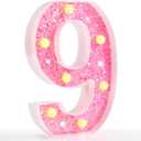 Pooqla Marquee Numbers Lights, Light Up Pink Numbers, Glitter Number Night Light Battery Powered Birthday Gift for Boys Girls Christmas Wedding Home Bar Party Decoration, Pink 9